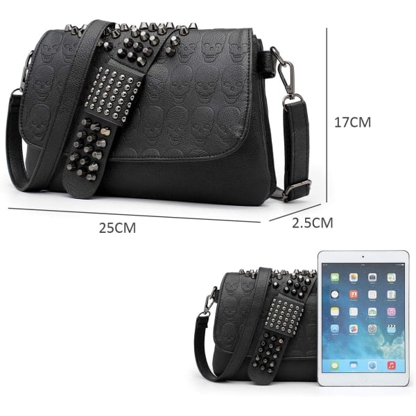 Gotisk Skalle Nitter Pyntet Crossbody Taske Til Kvinder Damer PU Læder Messenger Taske Skuldertaske Armbåndstaske Pengepung