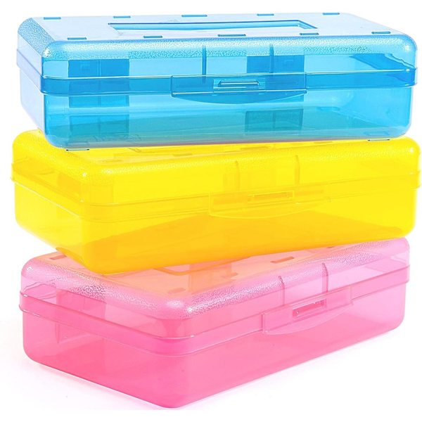 3-pack stora hårda fodral, plastpennfodral i bulk med lufttätt lock