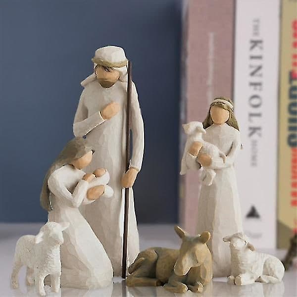 6-pak Willow Tree Julekrybbefigurer Sæt Statue Håndmalet Dekoration Julegave Hvid