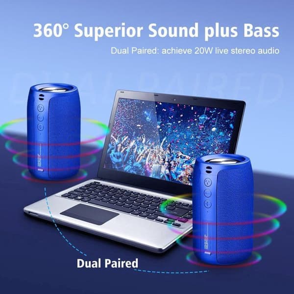 Mørkeblå Bluetooth-højttaler - Super subwoofer - Bluetooth 5.0 stereosurroundlyd - IPX5 vandtæt - TWS-kompatibel og