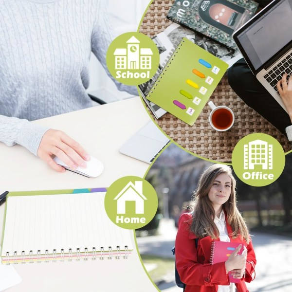 A5-kokoinen spiraalinmuistikirja, jossa on 2 välilehteä, 5 värillistä välilehteä, A5-muistio, päiväkirja kannella (vaaleanpunainen)