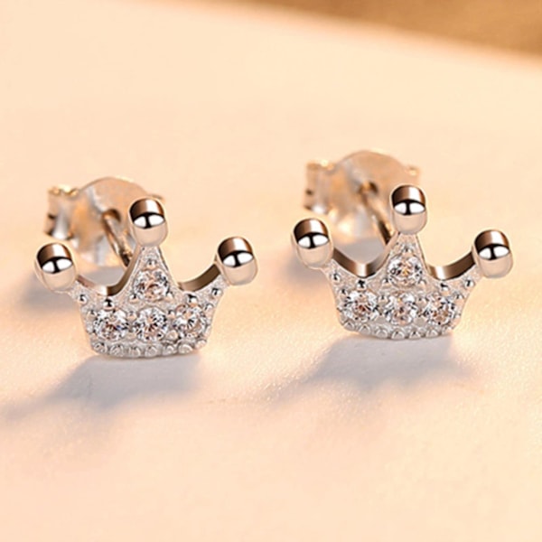 925 Sterling Sølv Sød Prinsesse Krone Stud Øreringe Til Kvinder Glitrende Øreringe Smykker Fest Tilbehør Silver Color