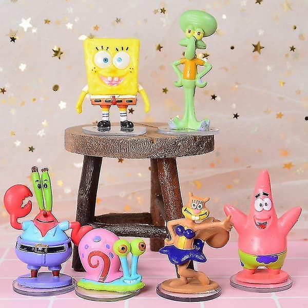 6 stk/sæt Spongebob Firkant Patrick Søstjerne Blæksprutte Tentakler Pvc Figur Legetøj