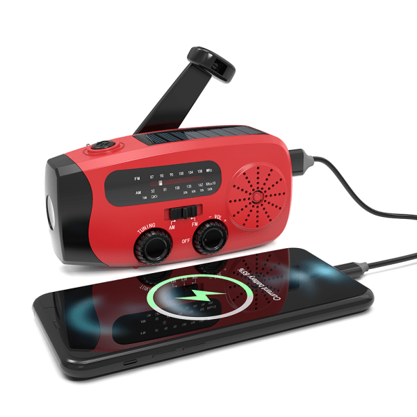 Håndsvingradio med solceller, lommelygte og 2000mAh Powerbank