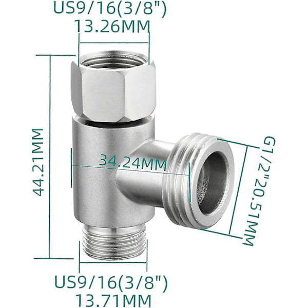 3-vejs 3/8\" og 1/2\" 3-vejs Adapter T-stykke Rustfrit Stål 3/8\" Vandledning T-fitting Børstet Nikkel-Yvan