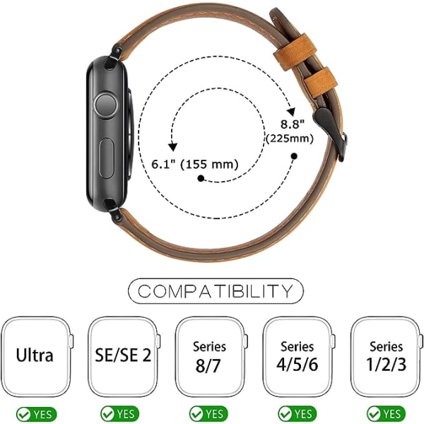 Yhteensopiva Apple Watch hihnan kanssa 49mm 45mm 44mm 42mm aitoa nahkaa korvaava rannekorun hihna Yhteensopiva Apple Watch Ultra Series 8 7 (45mm) kanssa