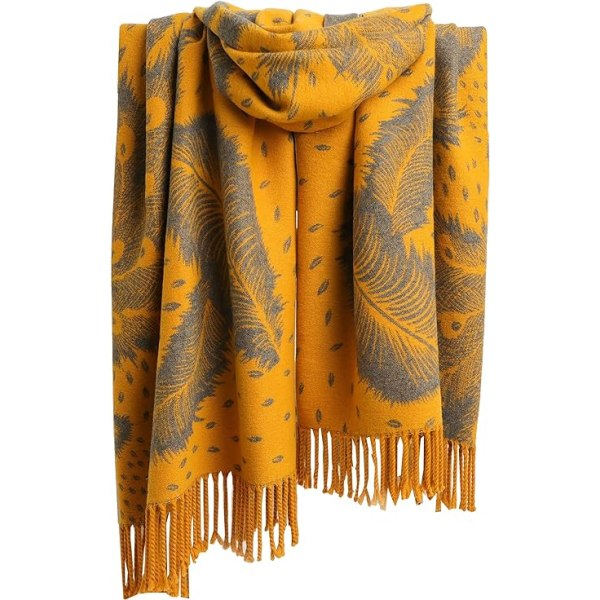 Elegant Imitation Cashmere Sjal eller Påfågel Fjäder Design Sjal (Gul)