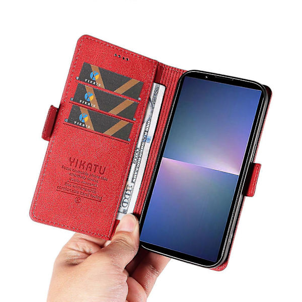 För Sony Xperia 5 V Läder Telefonfodral Vikbart Ställ Plånboksfodral Red