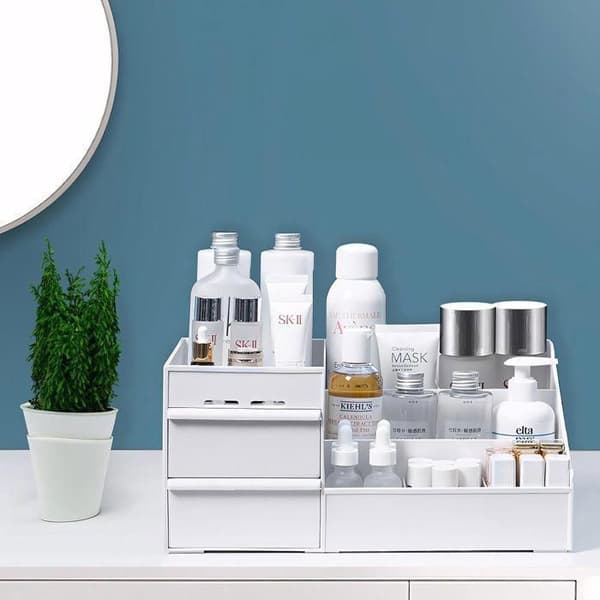 Makeup Organizer - 2-skuffers boks - Hvid - 25,5 x 16 x 11,5 cm - Praktisk