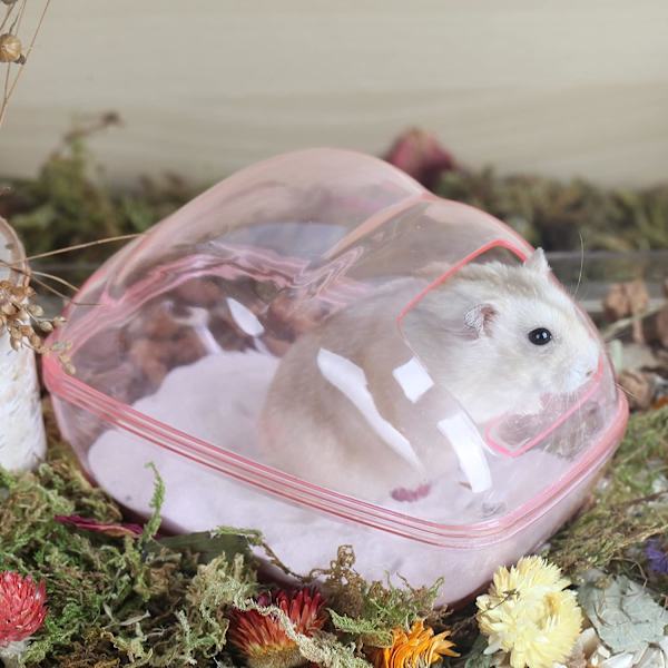 Hamster Sandbadbeholder Stor Transparent Plast Sauna Toalettsett nonspilling for Smådyr，Gerbil，Syrisk Hamster,Mus,Rotte (Rosa, Medium)