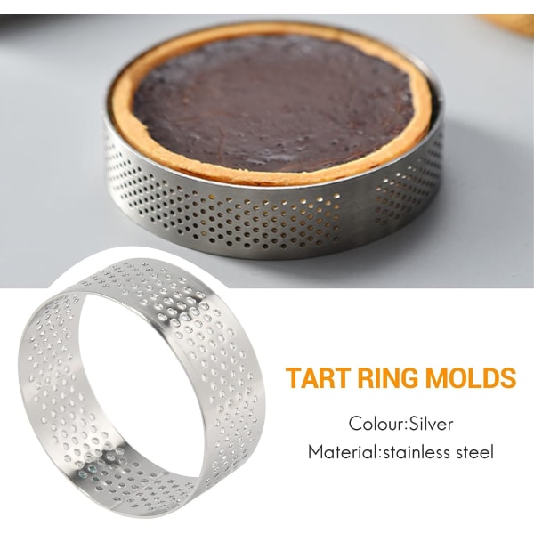 10 pakke 5 cm tertering i rustfritt stål, varmebestandig perforert kakemoussering, rund ring