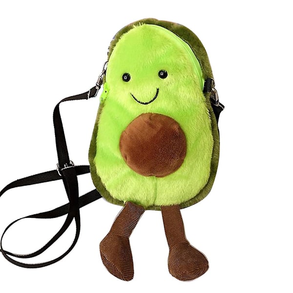 Mjuk Plåsteraxelväska i Avocado-Form, Cartoon Fylld Axelväska med Blixtlås