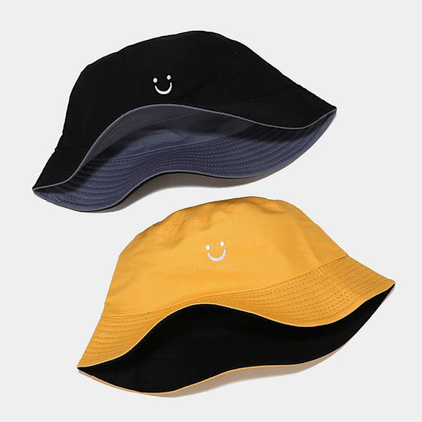 1 stk. Pigers drenge broderede smilende ansigt spand hat børn reversible sol hat foldbar strand hatte udendørs kasketter til 2-8 år 3