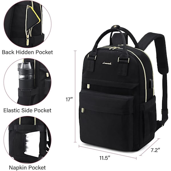 Naisten rento reppu 15,6 tuuman kannettavalle tietokoneelle, USB-latauksella, varkaudenestokoulu reput työmatkoille, yliopistoon, harmaansininen pure black