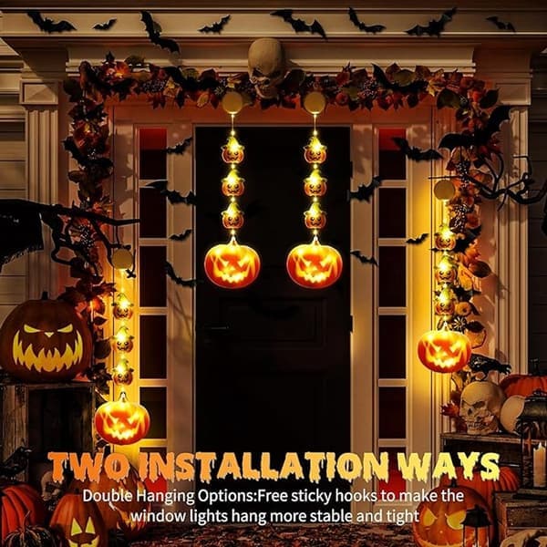 2-delt Halloween-dekorationsvindueslys - Orange Jack-o-lantern-lys - Halloween-lyskæder ...
