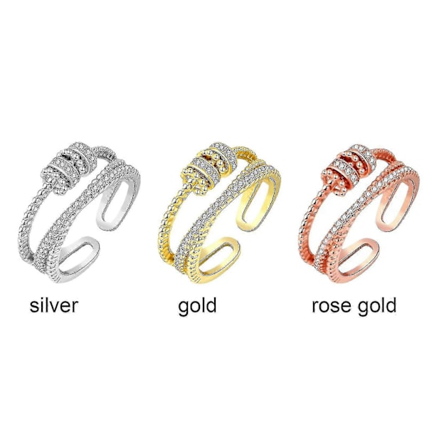 Fidget Angst Ring Til Kvinder Teenagere Justerbar Spinner Perle Stressaflastende Ringe Rose Gold