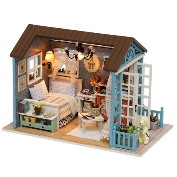 DIY Miniatyr Dukkehustsett Realistisk Mini 3D Trehus Rom Håndverk med Møbler LED Lys Chri