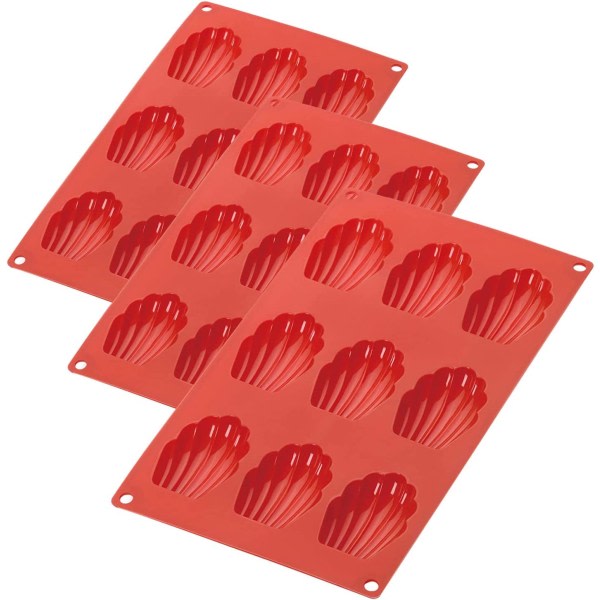 3-pack silikon Madeleine-formar 9-håls räfflad kakform hög