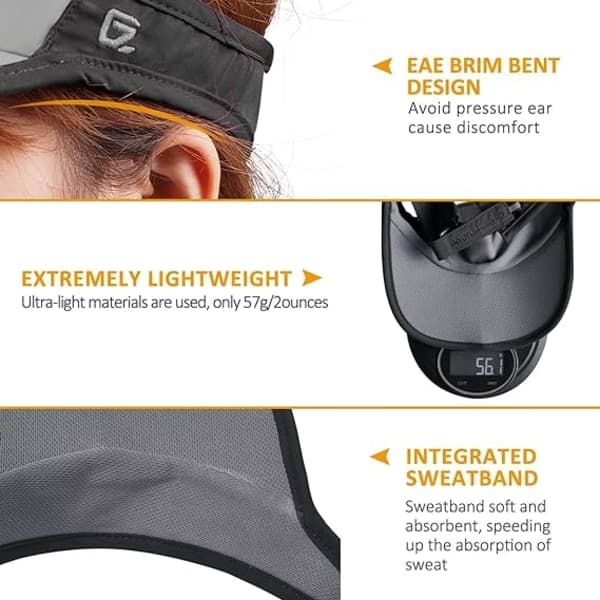 Visor Caps Foldable Brei Lett Hurtigtørkende Stoff Strandhatt for Unisex, Grå
