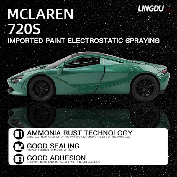 1:24 Diecast-malli McLaren 720S: Sinkkiseosauto, koristeellinen, miniatyyriajoneuvo lapsille, poikaystävälle, nuorille, lahja - Ya Green