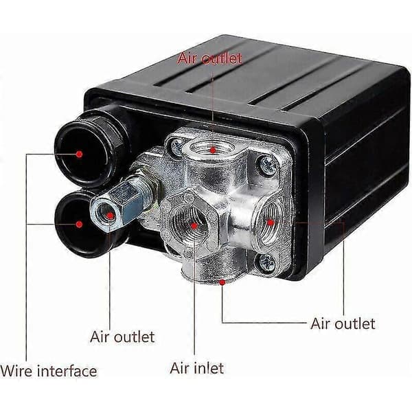 Luftkompressor trykkbryter med 4 uttak 90-120 PSI 240V trykkbryter kontrollventil deler for kompressor