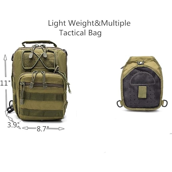 Sling Bag Taktisk Ryggsekk Utendørs Skulder Bag Satchel Brystpakker Dagstursekker for Smarttelefon Klatring Camping Sykling Fotturer Army Green