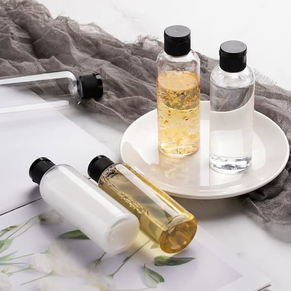 100 ml flip-top flaskor (5-pack), påfyllningsbara kosmetikflaskor för resor - Transparent