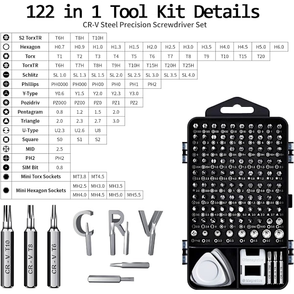 Skrutrekkersett - 122 i 1 presisjonsskrutrekkersett, CRV magnetiske skrutrekkersett med magnetisk matte - DIY mini skrutrekkersett for klokke