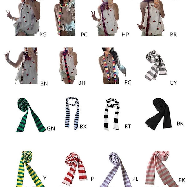 Dam Vår Sommar Randigt Mönster Scarfs Tunn Halsduk Y2k Stil Färgglad Tunn Stickad Nackskydd Lättvikt Gray