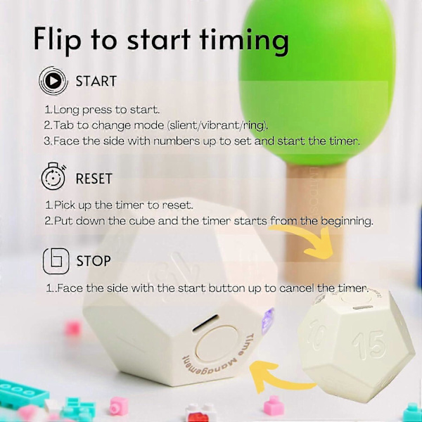 Cube Timer Roterende Produktivitets Timer - Genopladelig, Lyd Vibrations Lys Vækkeur Flip Timer til Tidsstyring Børn