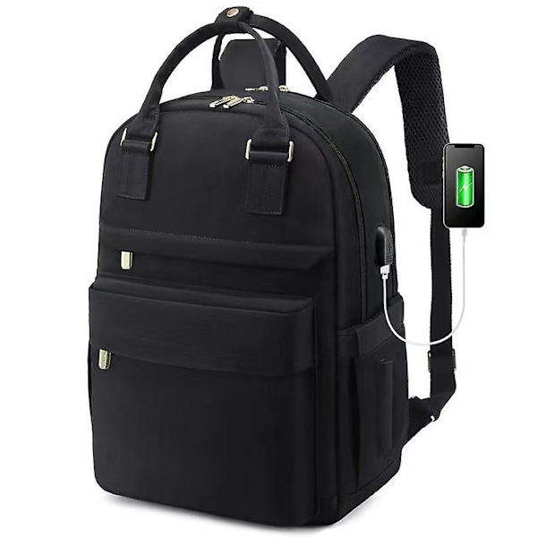 Naisten rento reppu 15,6 tuuman kannettavalle tietokoneelle, USB-latauksella, varkaudenestokoulu reput työmatkoille, yliopistoon, harmaansininen pure black