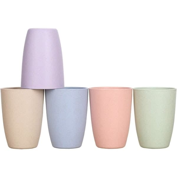 Set med 5 muggar, plastmugg, kaffekopp, porslin, diskmaskins- och mikrovågssäker
