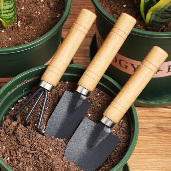 Mini Haveværktøjssæt, 3-delt Havearbejde Sæt med Skovele og Rive, Sort Anti-Rust Belægning, Perfekt til Potteplanter,