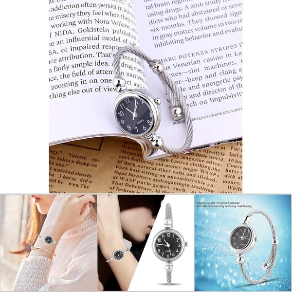 Dame Quartzure, Kvindelig Analog Rund Legeringsrem Åben Armbåndsur 2