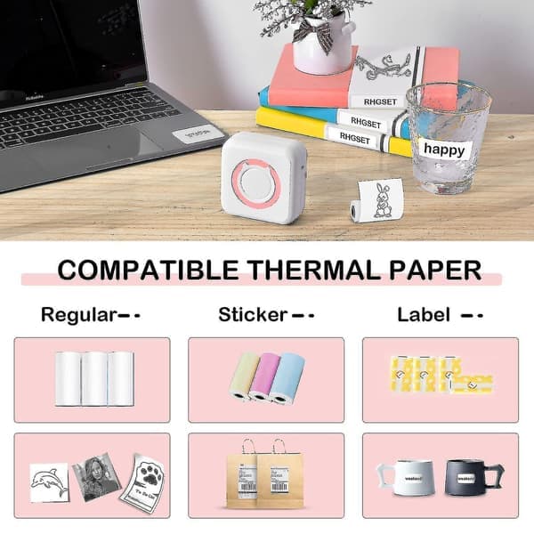 Mini Lommeetiketprinter, Trådløs Bærbar Mobilprinter Termisk Printer til Noter, Memo, Foto, Lommeetiket Kvitteringsprinter C