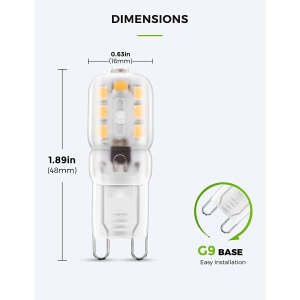 2W G9 lämmin valkoinen 3000K 230V 180lm 10 kappaletta