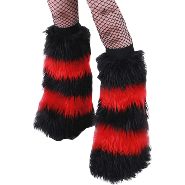 Naisten neulotut/turkiset jalkalämmittimet karvaiset sumeat sääreenlämmittimet cover hihansuut Päällinen saappaanpäälliset korkokengät saappaat lämpimät sukat-musta punainen