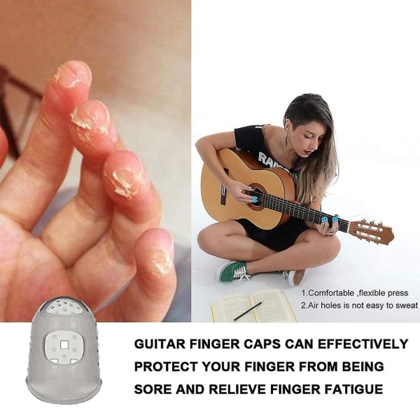 Silikone guitar fingerbeskytter, guitar fingerspids gennemsigtig transparent