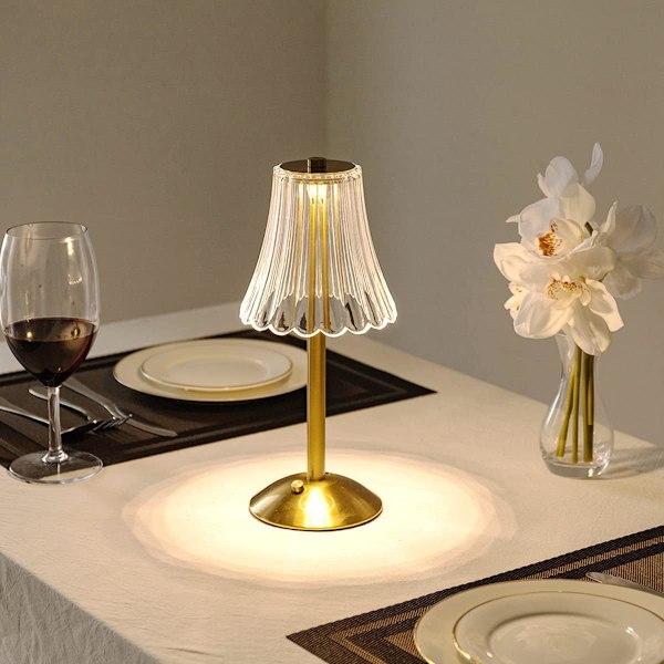 Dimbar 3-färgad LED Romantisk Diamant Kristalllampa, Uppladdningsbar Touch-lampa Liten Lampa, Sänglampa Nattduksbordslampa för Sovrum Bar Restaurang (A)