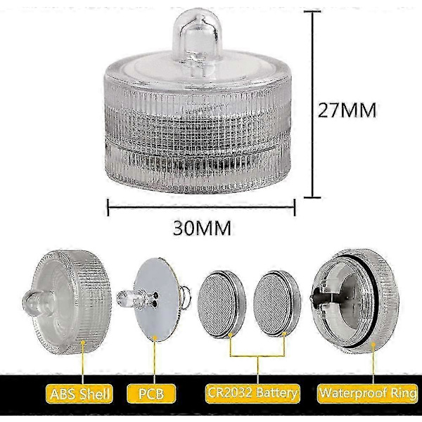 24 stk. Vanntette Runde Mini LED Telys Undervannslys Warm White