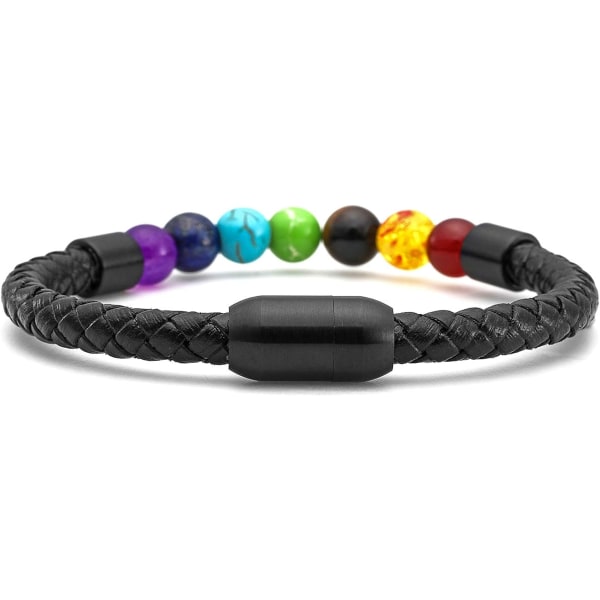 Personlig gravert lær mansjett ID armbånd med magnetisk lås menn kvinner 7 Chakra perler naturlige edelstener helbredende krystall Reiki stein