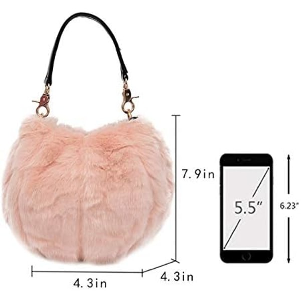 Handväska med fuskpälshink, fluffig enfärgad axelväska Crossbody-väska, Vinter Top Handväska Purse-B