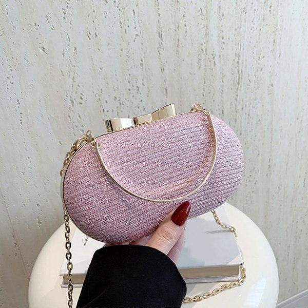 Soikea Glitter PU-nahkainen iltalaukku käsilaukku yläkahvalla ja crossbody-ketjulla hääjuhliin pieni pyöreä käsilaukku Pinkki Pink