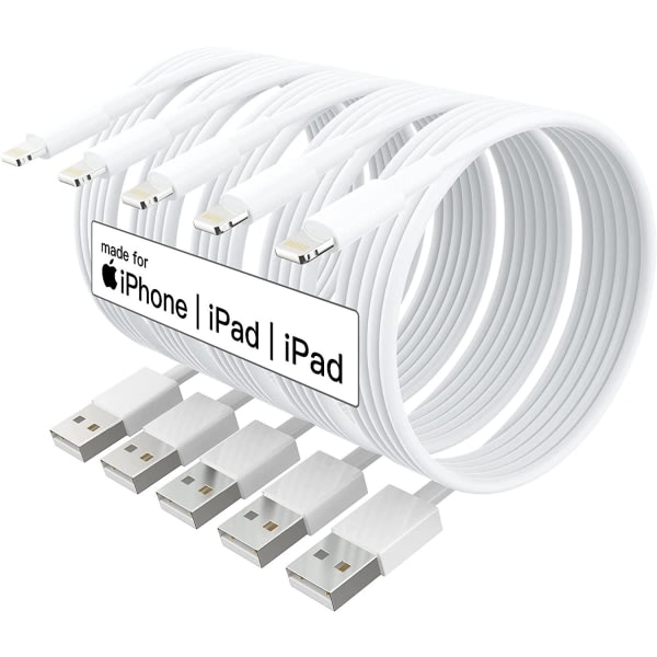5X Lightning USB-kabel til Apple til din iPhone, iPad 1m Hvid