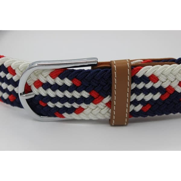 41 * 1,3 tum Unisex Elastisk Flätad Stretch Bälte Casual Herr Dam Midjebälte med PU Läder Spänne blue white red