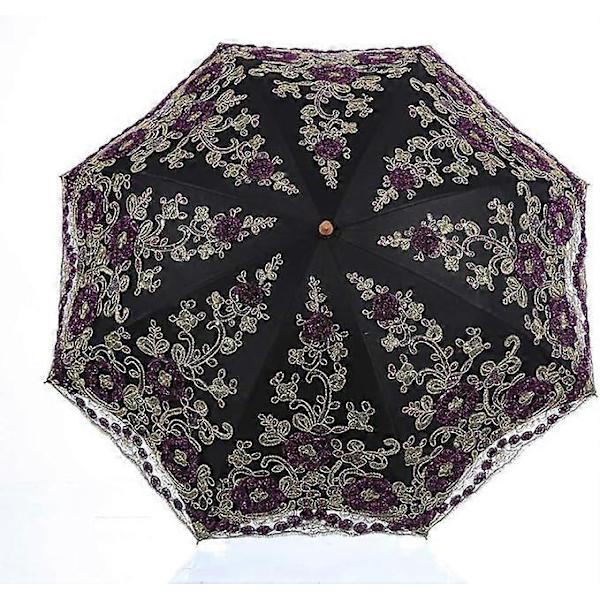 Vikbart UV-parasoll Snö/Regn/Sol Paraply Broderi Bröllopsparaply Black