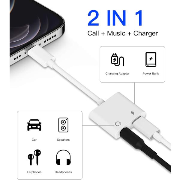 Lyn til 3,5 mm Splitter 2 i 1 (2-pakning) Lader Lydkabel-kontakt iPhone AUX-adapter for hodetelefonkontakt Dongle-kabel