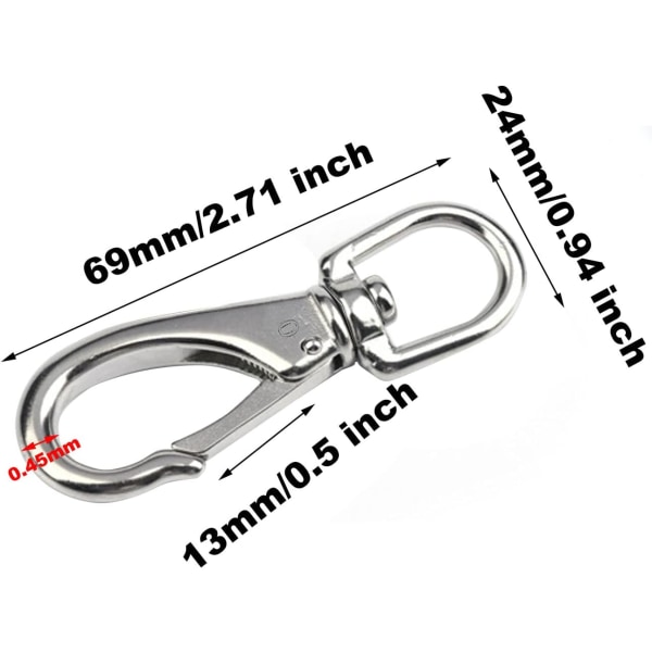 2 stk. Triggerklipslås i rustfritt stål, kraftig 360° dreibar triggerklipslås for kjæledyrspenne, nøkkelring, karabinkrok