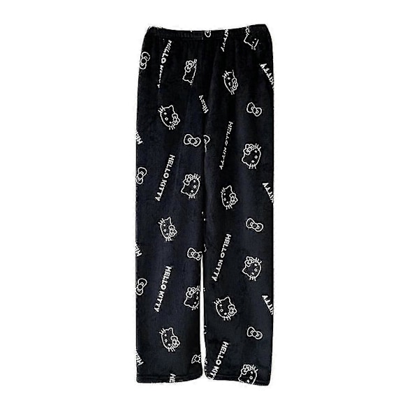 Kawaii-Pyjamat Naisille ja Tytöille - Hello Kitty - Piirretty Kuvio - Flanelli - Joulu - Anime - Pehmeät Unihousut Black XL