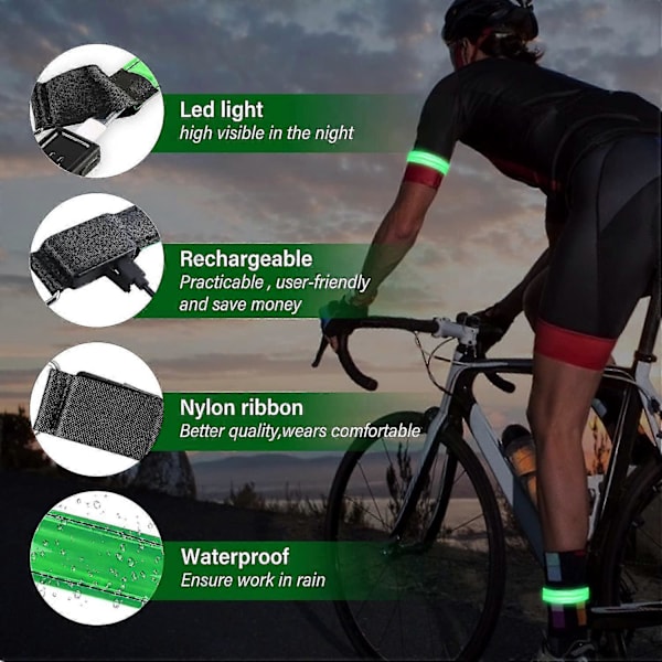 4-pak USB-opladelige LED-lys armbånd, reflekterende LED-løbearmbånd, justerbart blinkende bånd, sikkerheds-LED-lys armbånd til arm/håndled/ankel
